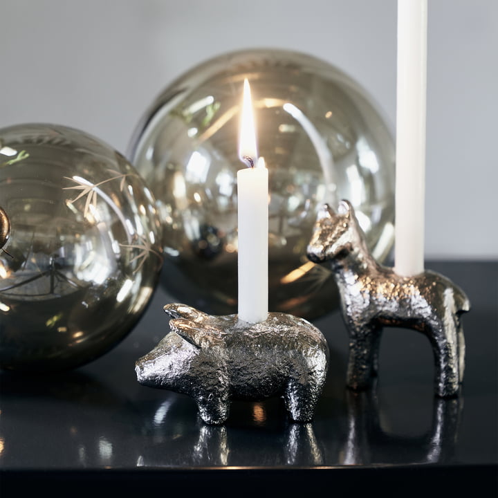 Pig Kerzenständer von House Doctor in der Ausführung antik-silber