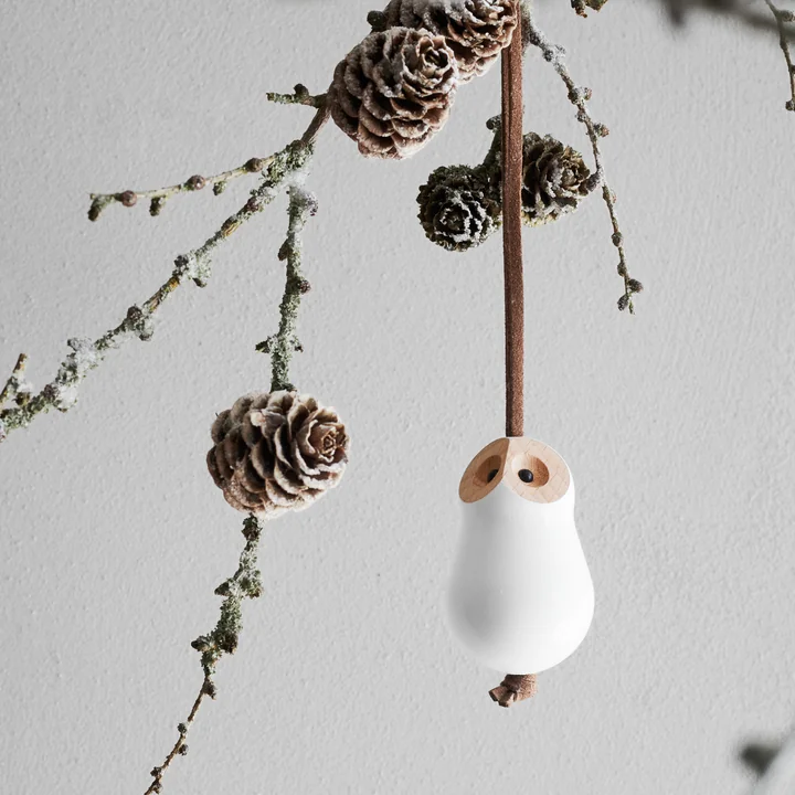 Rosendahl - Karen Blixens Christmas Nordic Tales Anhänger, Eule, Ø 4,5 cm, weiß