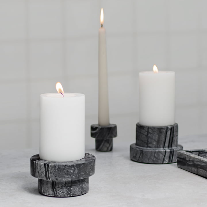 Marble Kerzenhalter von Mette Ditmer in der Ausführung schwarz / grau