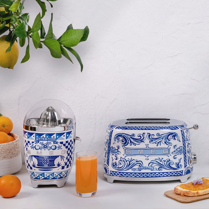 Smeg - Zitruspresse und Toaster, Dolce & Gabbana, blu mediterraneo