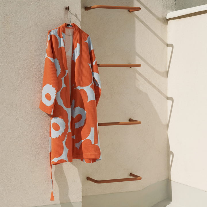 Marimekko - Unikko Bademantel, S, hellblau / orange 