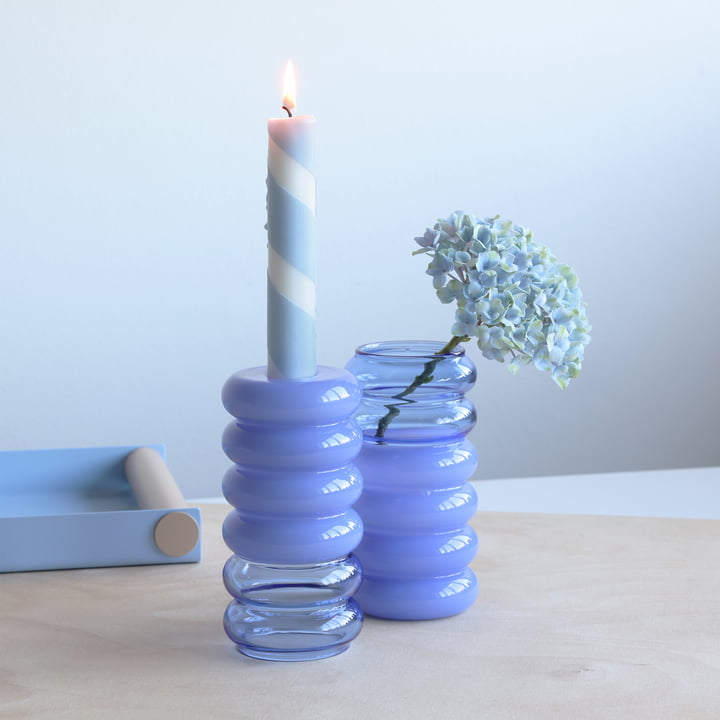 Bubble - 2 in 1 Vase & Kerzenhalter, H 13,5 cm, blue / milky blue von Design Letters
