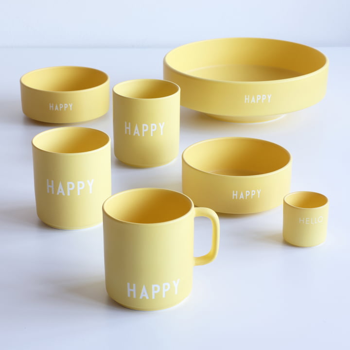 AJ Favourite Porzellan Becher mit Henkel, Happy / yellow von Design Letters