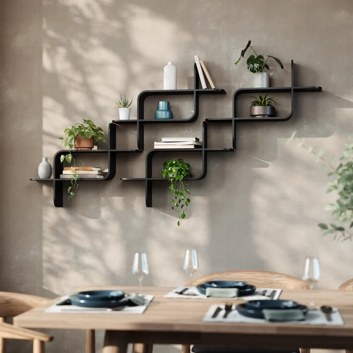 Montage Schweberegal, Gummibaumholz schwarz von Umbra