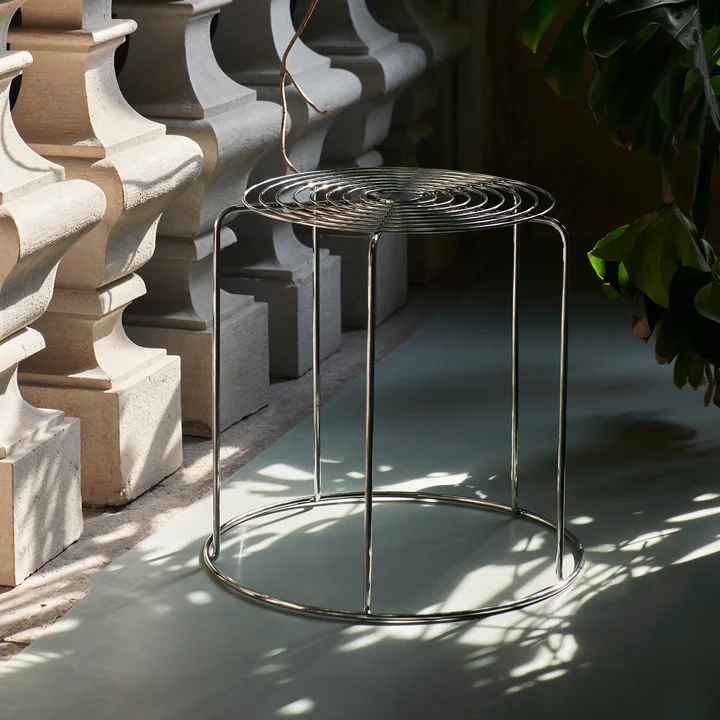 Wire Hocker mit Sitzauflage VP11, Edelstahl von &Tradition