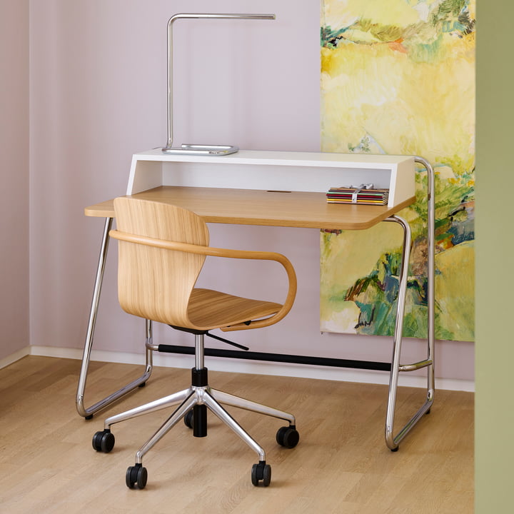 Thonet - S 220 FDRW Drehstuhl mit Rollen, Eiche / Gestell Aluminium poliert