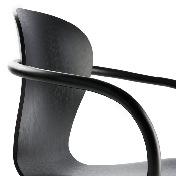 Thonet - S 220 FDRW Drehstuhl mit Rollen, Eiche schwarz/ Gestell Aluminium schwarz