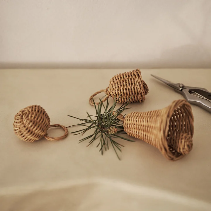 Geflochtene Glocken-Kugeln, natur (3er-Set) von Ferm Living
