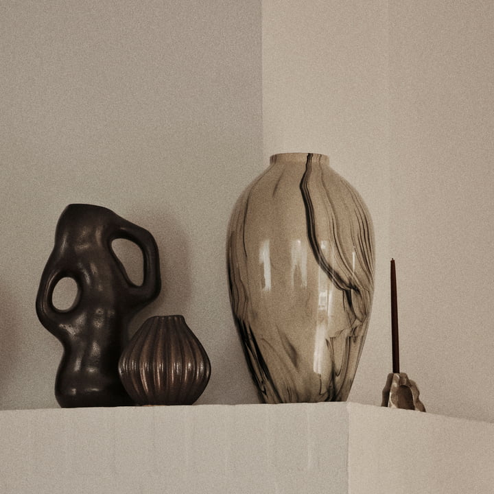 Ingrid Vase, Ø 23.5 cm x H 40 cm, beige / schwarz von Broste Copenhagen