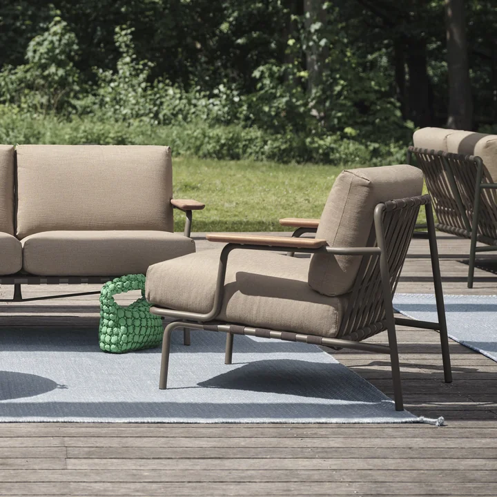 Muuto - Settle Outdoor Lounge Chair, braun / taupe (Stoff Ribbed Weave 5)