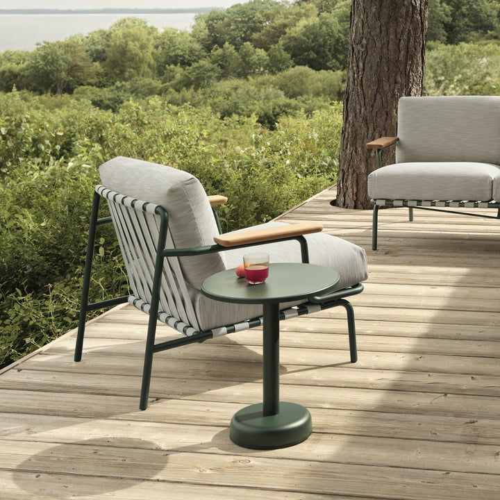 Muuto - Settle Outdoor Lounge Chair, grün / dunkelgrün (Stoff Ribbed Weave 2)
