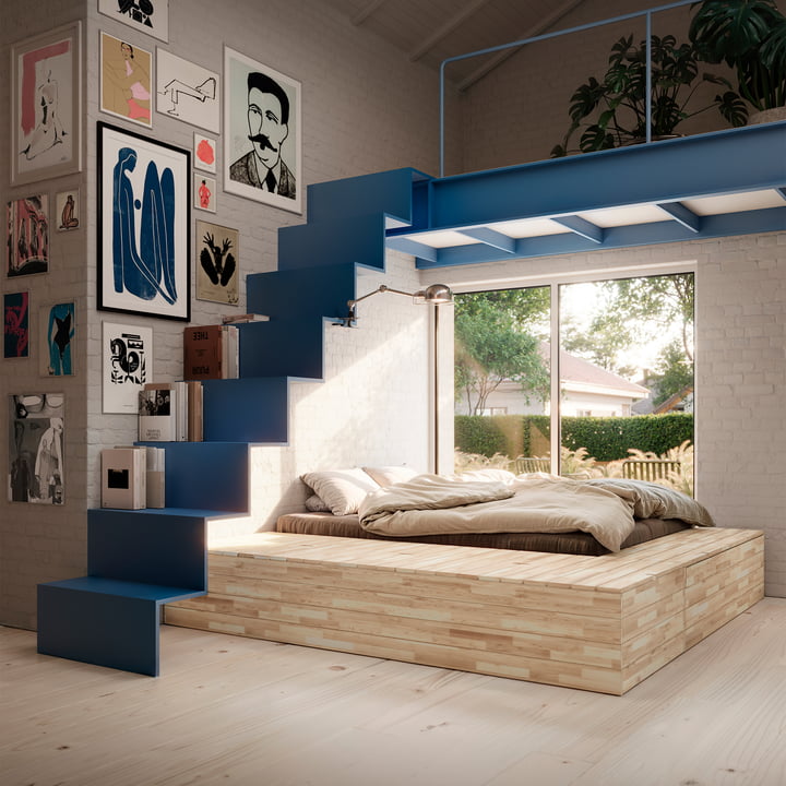 Karup Design - Basement Bett, Kiefer klar inkl. Strauraumbank