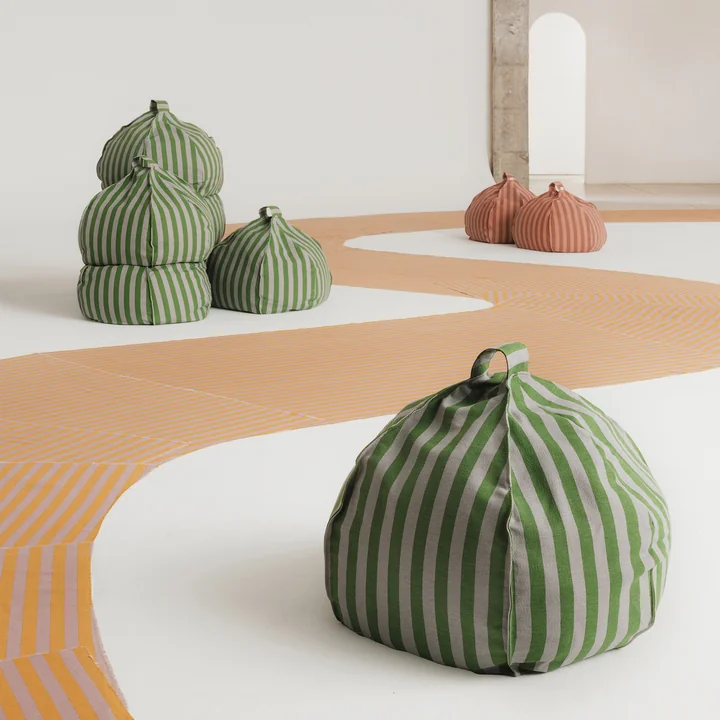 Nobodinoz - Vibes runder Sitzsack, Ø 70 x H 30 cm, grün / blau