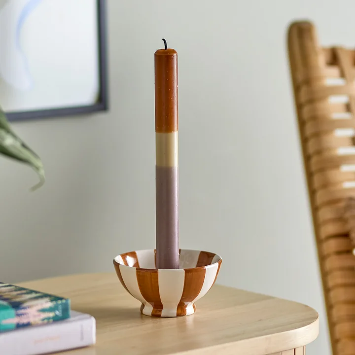 Bloomingville - Eja Kerzenhalter, H 5 cm, braun / weiß