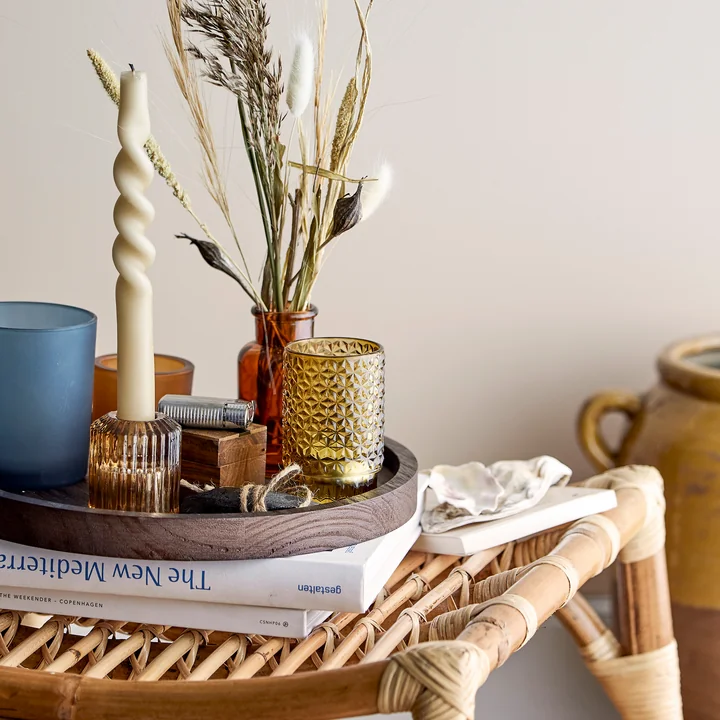 Bloomingville - Sanga Tablett mit Teelichthaltern Ø 30 x H 10,5 cm, braun (6er-Set)