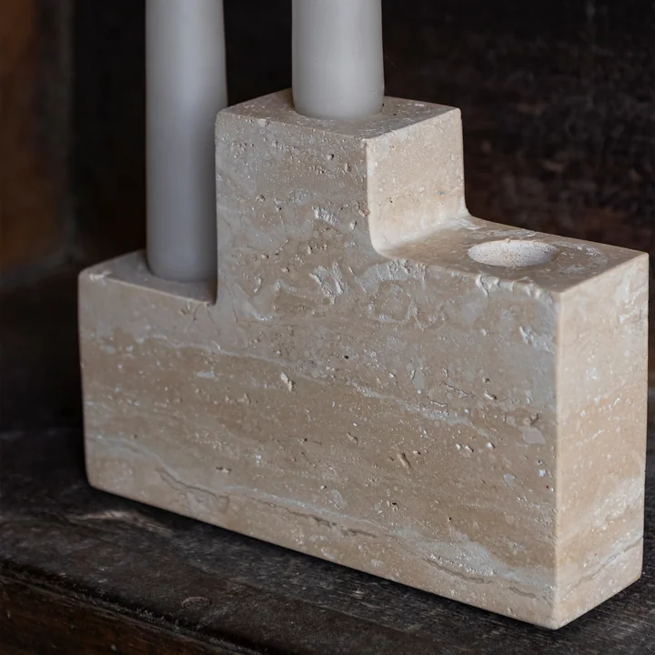 Mette Ditmer - Step Kerzenhalter, trio Travertine, leinen