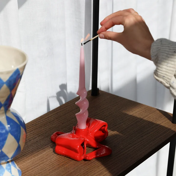 &klevering - Ribbon Kerzenhalter, rot, Alpha Stabkerze