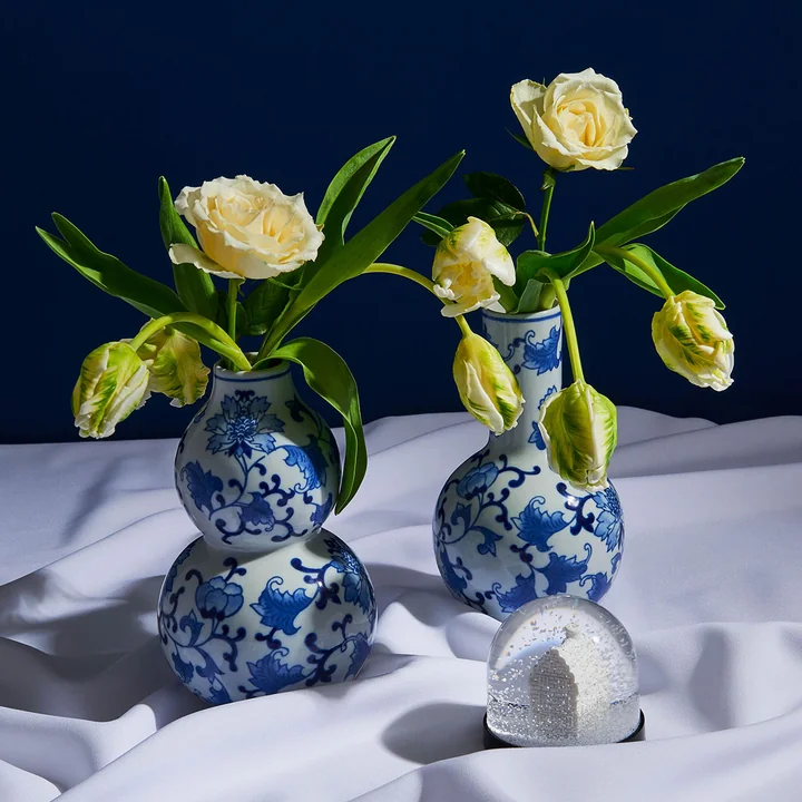 &klevering - Dutch Delight Vase 20 x Ø 12 cm, blau / weiß (2er-Set)