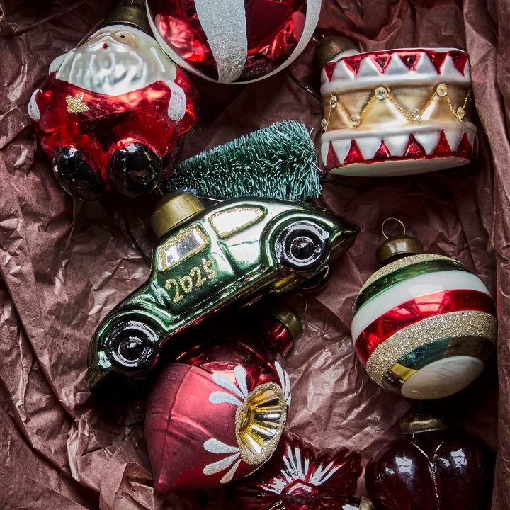 House Doctor - Xmas Cars Deko-Autos, 5,5 cm, grün / gold