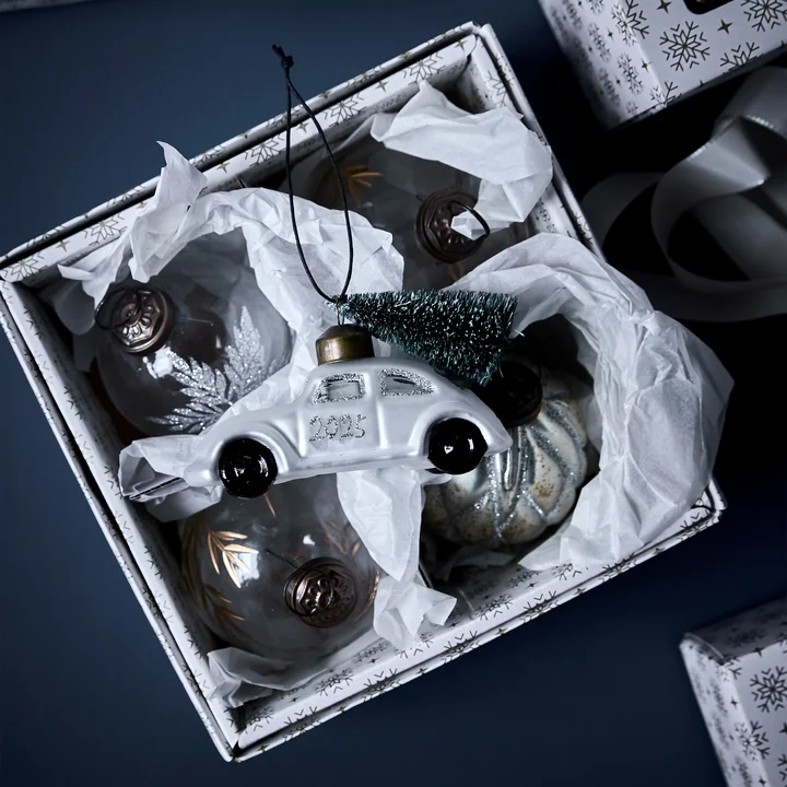 House Doctor - Xmas Cars Deko-Autos, 5,5 cm, weiß / silber