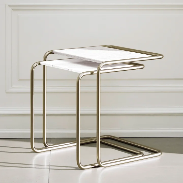 Thonet - B 97 Nordic Satztisch-Set, nickelsilver / Marmor glacier (2er-Set) (JS. by Jil Sander)