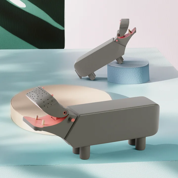 Kay Bojesen - Holz-Flusspferd, L und S, Buche, grau