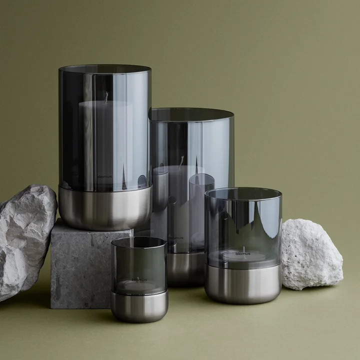 Blomus - Calma Windlichter, smoke / edelstahl matt