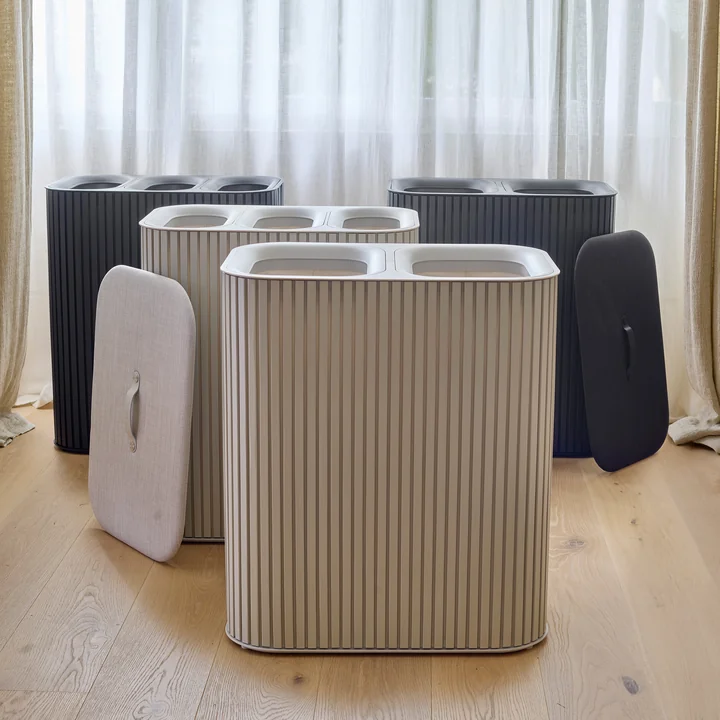 Joseph Joseph - Tota Luxe Wäschetrennkörbe 90 l, Bambus ecru und schwarz