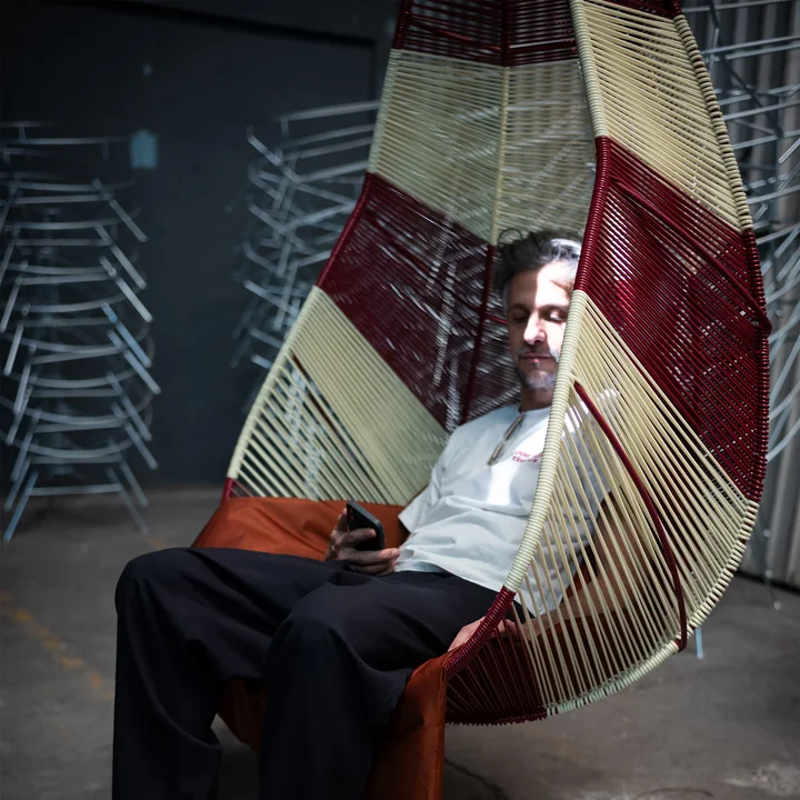 Acapulco Design - Acapulco Hängestuhl, CDMX_2, weiß / burgundy red