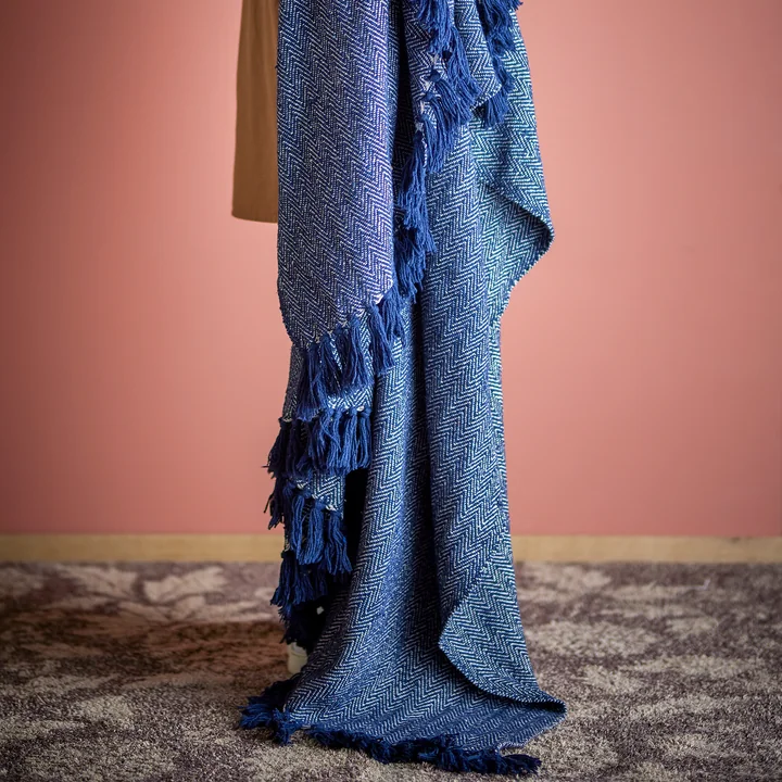 Bloomingville - Herringbone Decke, 130 x 160 cm, schwarz