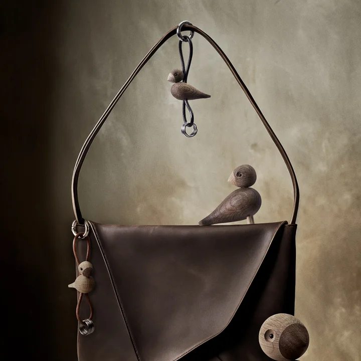 Kay Bojesen - Vogel Schlüsselanhänger, Eiche unbehandelt / gold / Leder natur