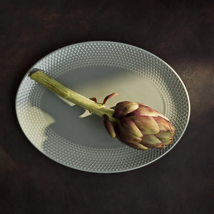 Lyngby Porcelæn - Rhombe Earth Servierplatte oval 21,5 x 28,5 cm, moss