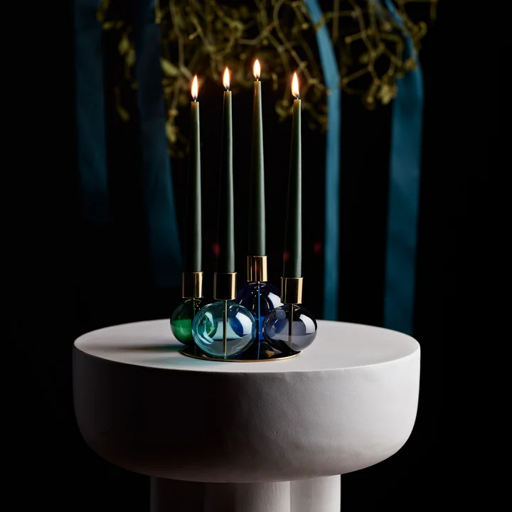 Holmegaard - Bubble Kerzenständer 4-armig, Ø 17,5 cm, blau / grün