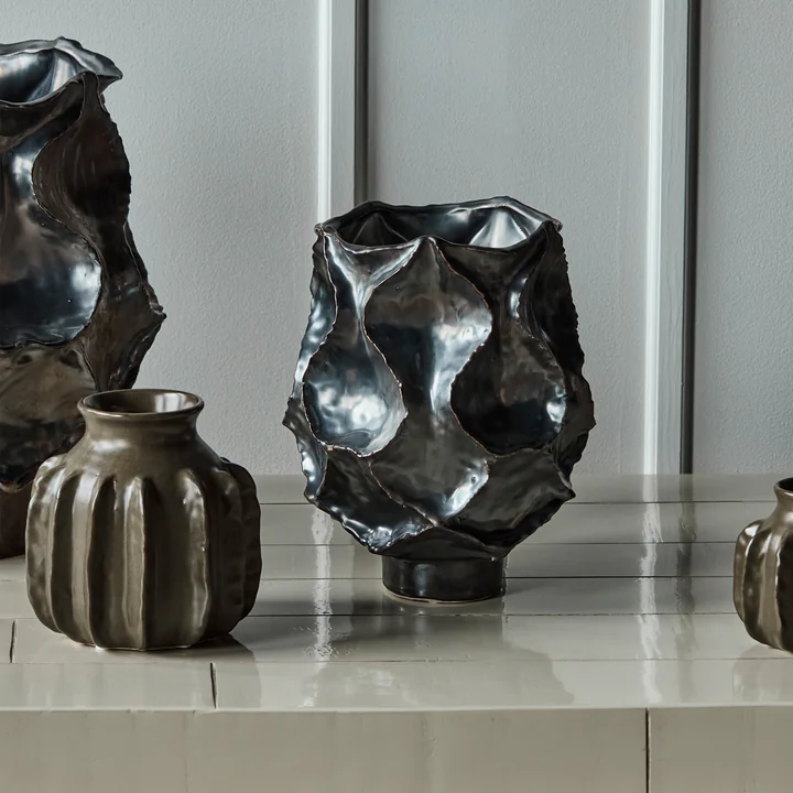 House Doctor - Waves Vase, Ø 20.5 x 25 cm, Antik-Metall
