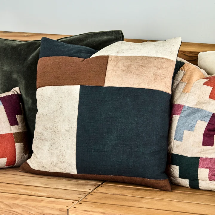 House Doctor - Patch Kissenbezug, 50 x 50 cm, schwarz / sand / braun