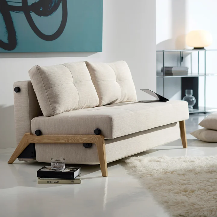 Innovation Living - Cubed 140 Schlafsofa, 148 x 98 cm, Eiche / sand (612 Blida Sand Grey)