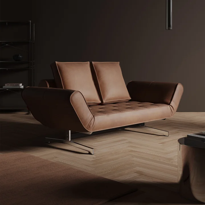Innovation Living - Ghia Schlafsofa, 90 x 210 cm, chrom / hellbraun (Mix 551 Brown Faunal)