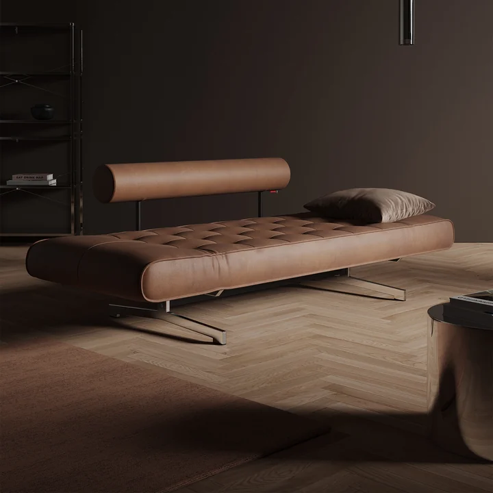 Innovation Living - Ghia Schlafsofa, 90 x 210 cm, chrom / hellbraun (Mix 551 Brown Faunal)