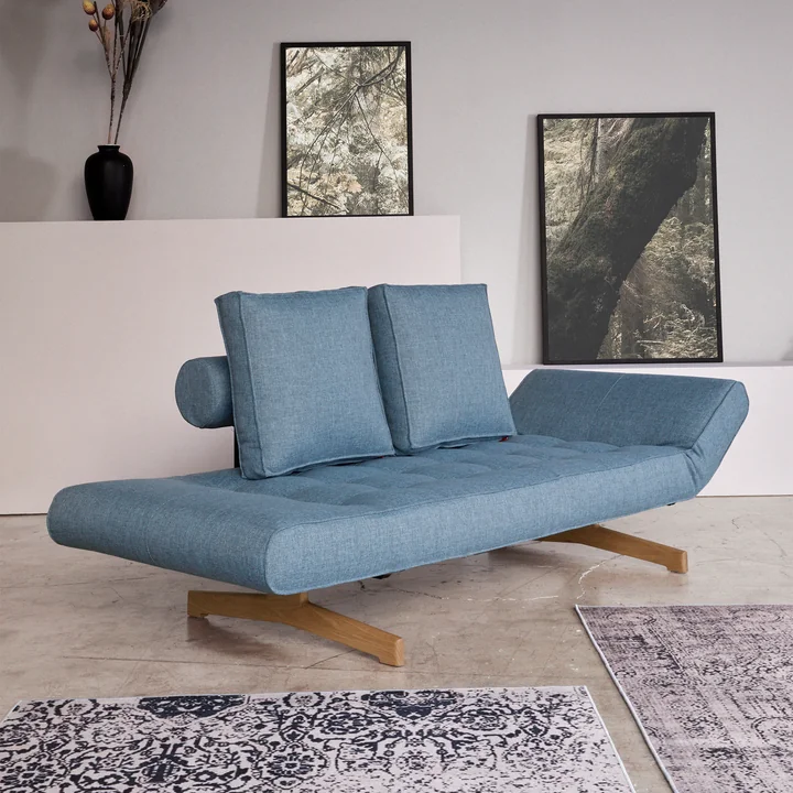 Innovation Living - Ghia Wood Schlafsofa, 210 x 93 cm, hellblau (525 Mixed Dance)