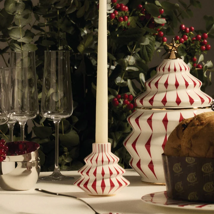 Alessi - Delight Kerzenhalter, weiß / rot / gold