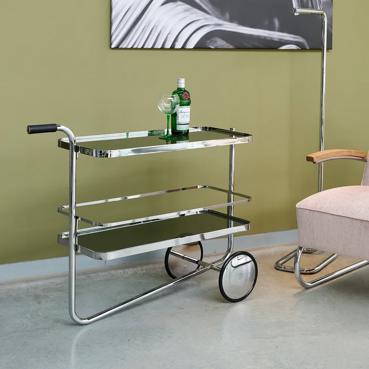 Thonet - S 179 Servierwagen, Chrom / grau