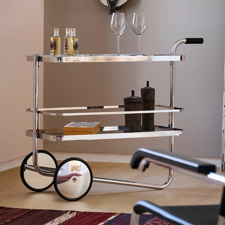 Thonet - S 179 Servierwagen, Chrom / grau