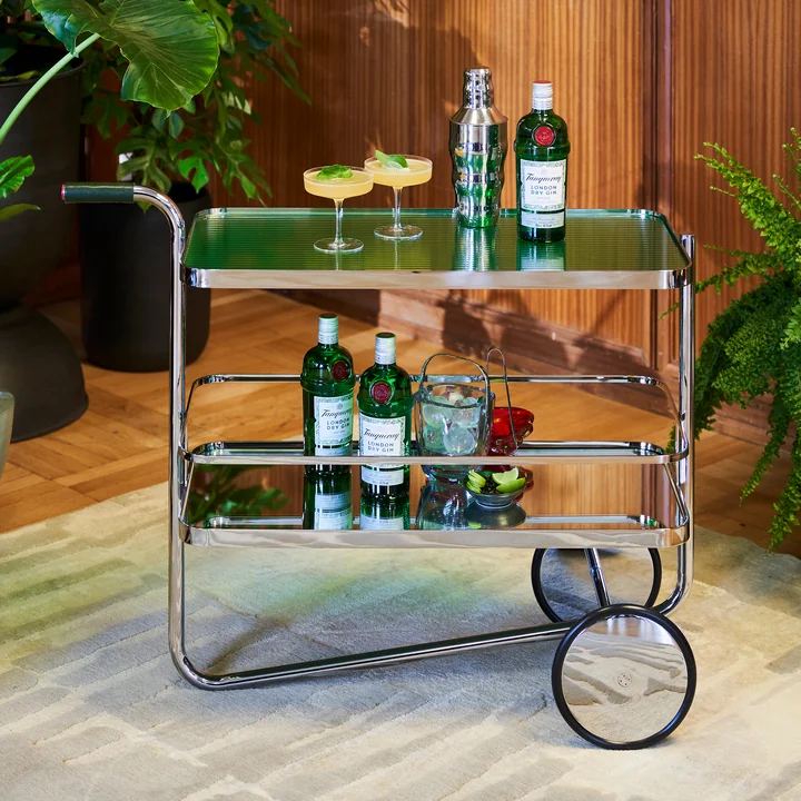 Thonet - S 179 Tanqueray Servierwagen, Chrom / londongrün