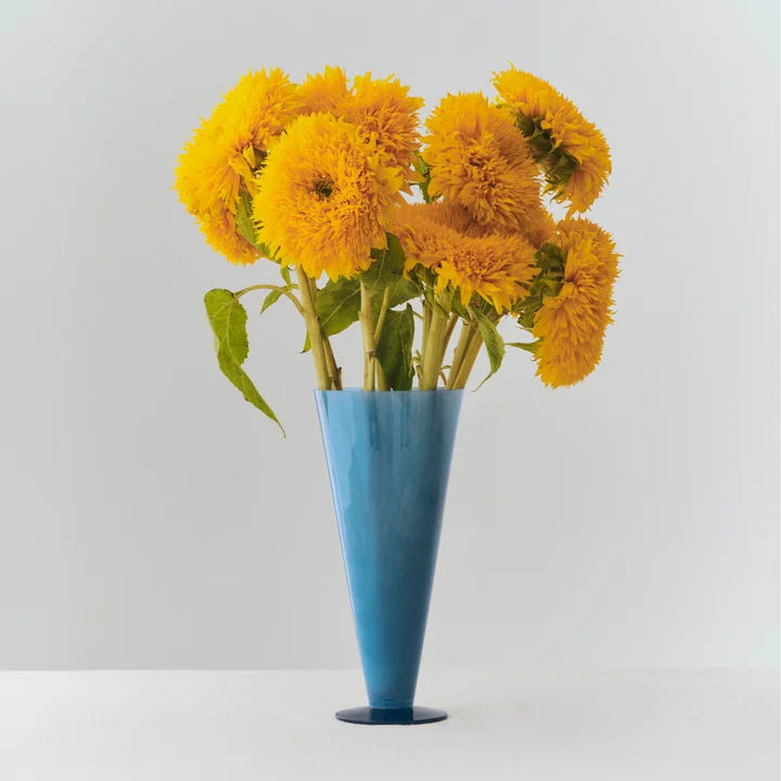 HAY - Conical Vase L, Ø 12 x H 26 cm, petrol blue and dark blue