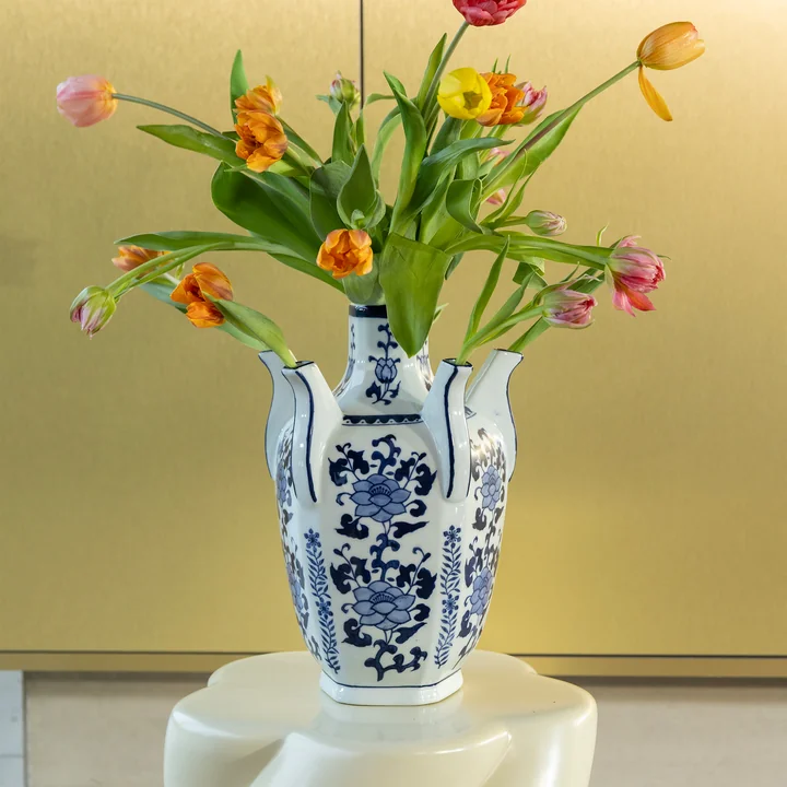 &klevering - Tulip Vase Atlas, blau / weiß
