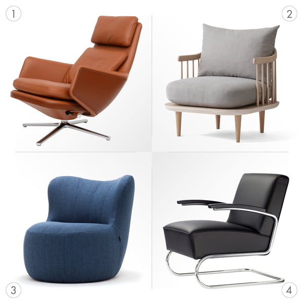 Design-Sessel und ihre Gestelltypen, Formen und Extras