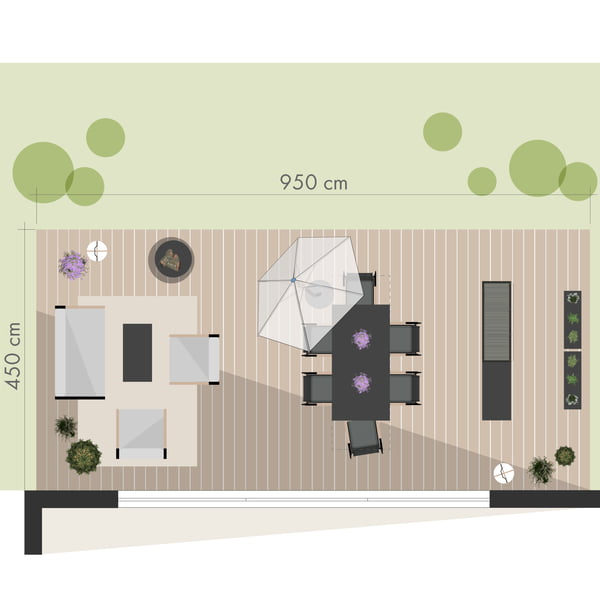 Infografik - Outdoorküche - große Terrasse - Garten