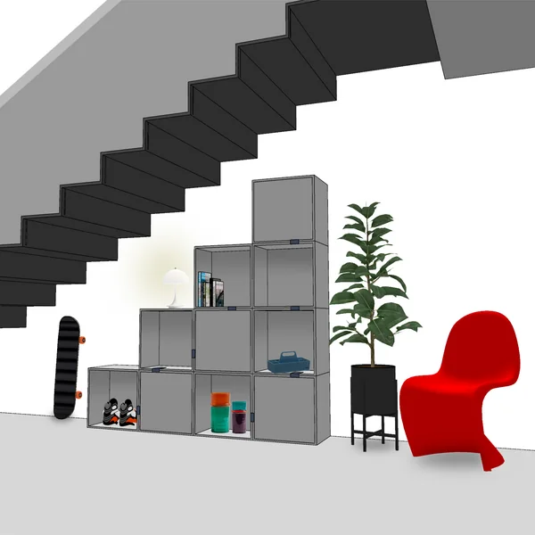 Treppenhaus gestalten - Stauraum - Deckenleuchte - Grafik